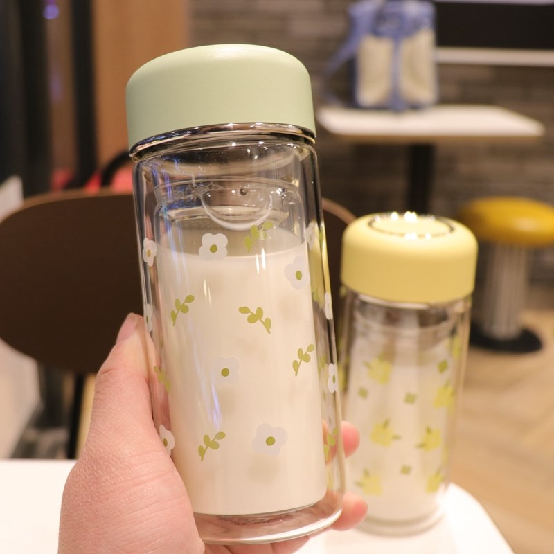 可爱双层玻璃水杯女防烫隔热泡茶杯子学生男时尚韩版迷你小巧便携