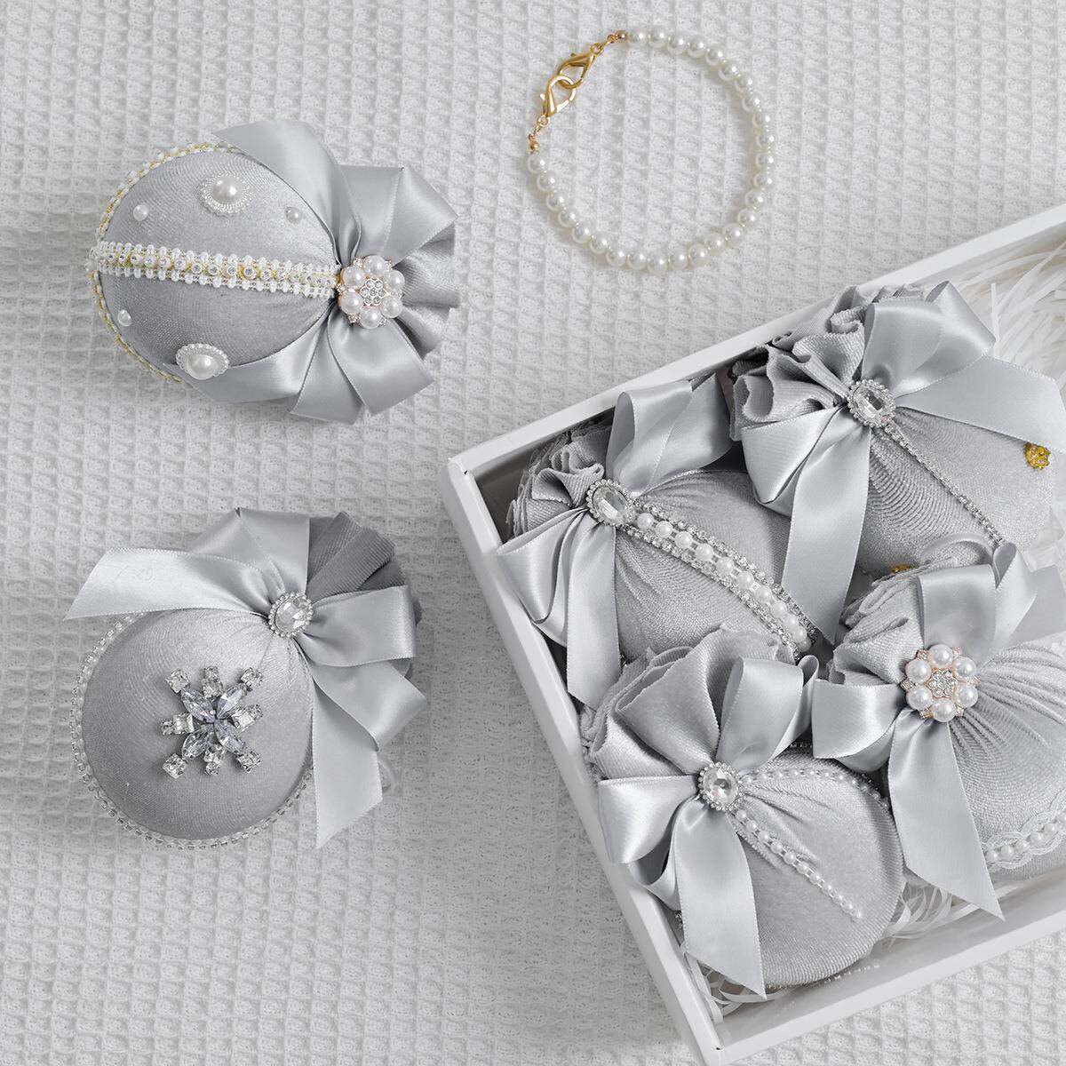 新款p圣诞树挂装饰8UNZCM-6cs天鹅绒钻石布包圣诞球节庆场地饰品