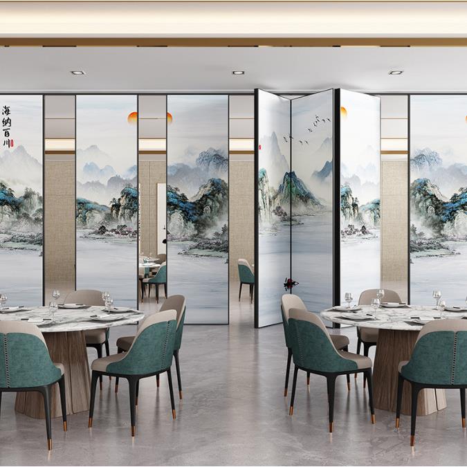 动现代商用厅简约室内山65/70/75水画酒店办活公室动隔断客移可折