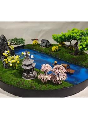 大新式装景观圆中盘酒店餐饰桌圆桌中间转盘摆件山水景观装饰NNW