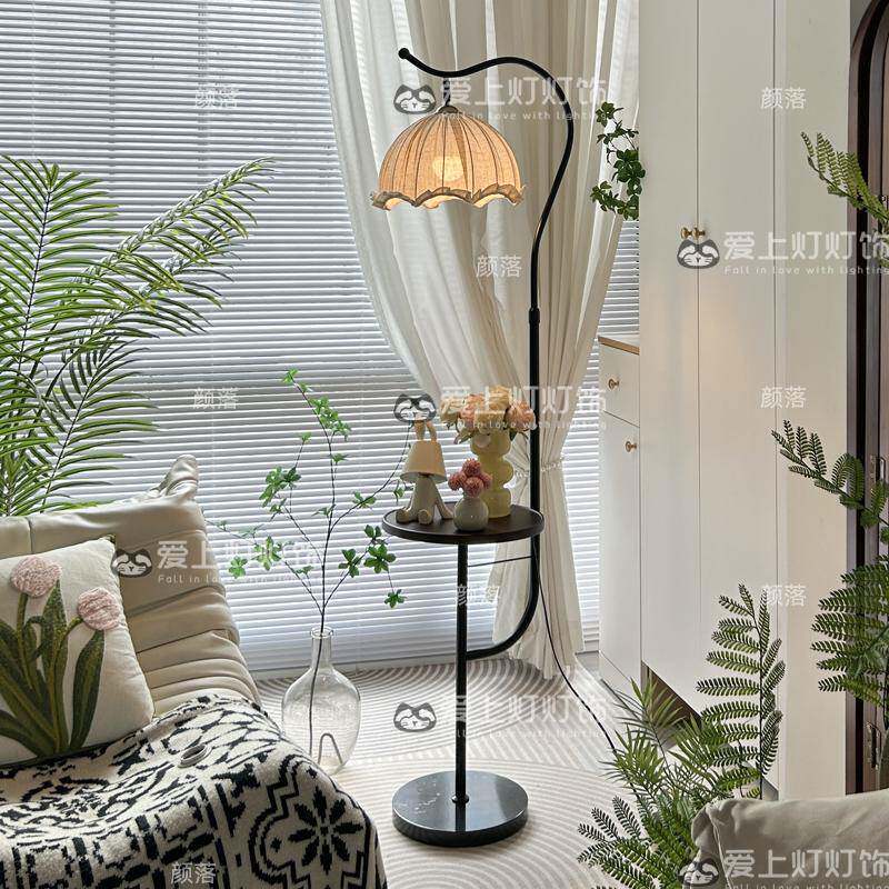 美式复古落地灯架客厅沙发风边几置物法式中古卧764室床一头柜体
