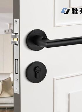 黑色约门锁简门磁吸静音分体把手H06-70、卧室室内通型家用用实木