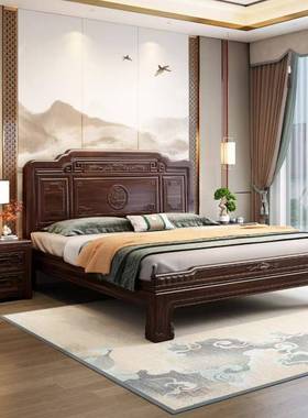 仿古花雕印尼花梨明木全实YQL木床古新典1.8米双人清复古主卧实木
