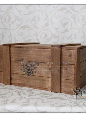 15093复古木箱旧实木固整理收纳老箱装饰方储物箱陈列有盖长加形