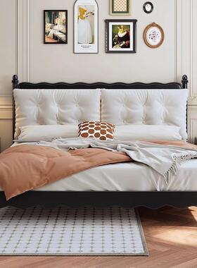 复古全实床1.8米床法式木BKV奶油风软包双人床简约1.5主米卧婚家