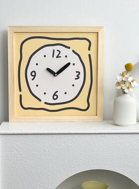 日风式方实木形挂钟通艺术卡静音时钟座MVA钟免打孔原木装饰可爱