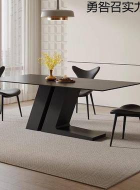 现简用约黑色岩板餐桌合椅组代家小户49型客厅长方形岛台奶油风饭