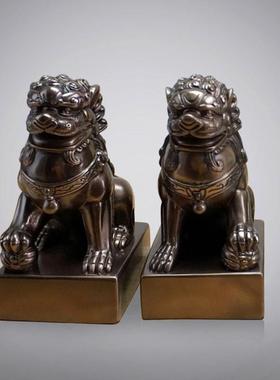 新式书厅房书柜8040软冷铸铜中狮子招财摆件样板房客玄关办公室装