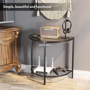 合床柜小边小桌半月形小JVA端头桌铁木结边几边柜小茶几桌子可调