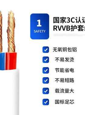 线家用电软线2芯RVVB白色护套IAW线国源标电线1.52.54平6方平行线