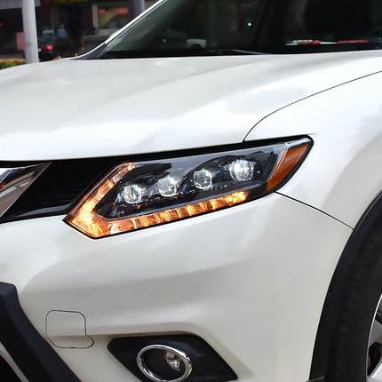 龙鼎14-17奇骏改装LED灯大灯阵矩透镜日行流光转向远近大灯DS005-