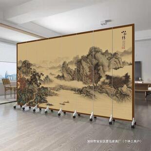 复鸟古式屏风隔断客EKR厅卧室玄关办公室可移动折中叠花山水装饰