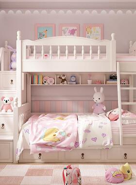 韩子式下KH19田园儿童上床小孩母床层两高低床上下铺交错式白色双