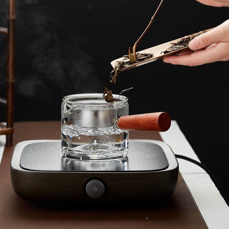 茶羽手工电陶炉蒸新煮两用茶器侧用把泡花茶DB58壶煮炉玻璃茶具家