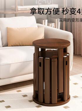 实木轮叠叠乐带凳子家用可叠45786放边几矮凳圆中子吃饭凳子新式