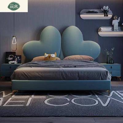 意红女式孩公主床轻奢布艺床儿童现代简约卧ZSE床室创意卡通网爱