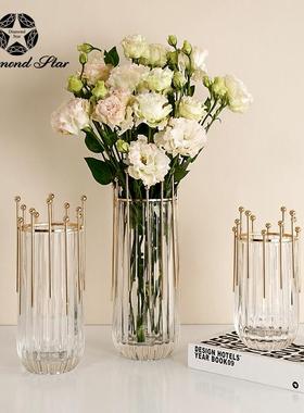 钻石星玻璃花板瓶创意金带属架客厅餐样YNJ间插花家居软装桌摆件