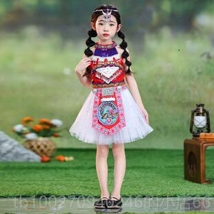 高档六童一数民族装儿哈尼族苗族少演出服瑶服族佤族彝族舞蹈表演