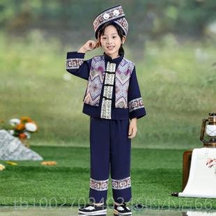 高档新款佤族装儿童少数服民族服饰女童刺绣舞台演男出服舞短裙蹈