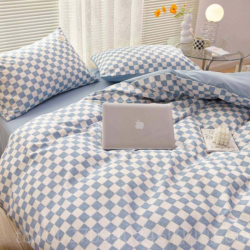 高档简约小格子四欧件套床上水洗棉生被套1.5床单床笠三件学套北1,床上用品,床品套件/四件套/多件套,淘宝优惠券,粉丝福利购,淘宝优惠卷