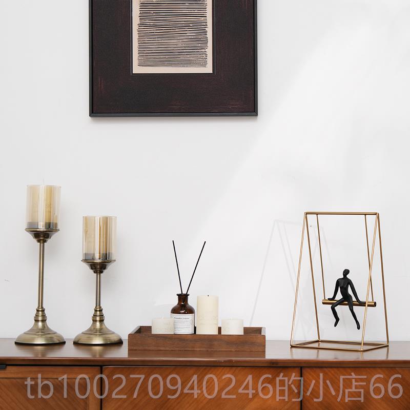 高档简约美式餐板房酒柜软装饰样品摆烛光晚餐件道具水晶金桌属蜡