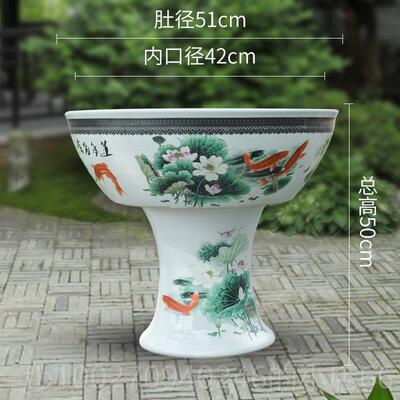 高档包邮景德镇陶瓷缸鱼带瓷器底睡座花立柱盆式金鱼缸莲碗莲鱼缸