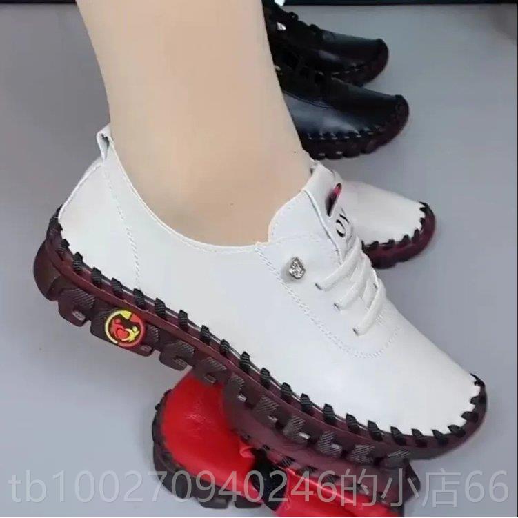 高档新款春季妈妈鞋女广场低跟休闲包鞋真皮软底舞中老年交 绑带