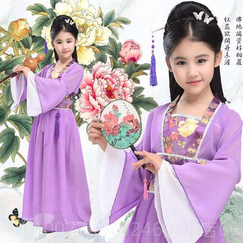 高档儿童古装七女服园装女幼儿唐装汉服贵妃公主裙小孩女仙古筝表