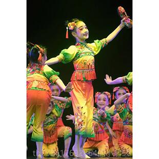 正品荷风采红红的花花鞋台儿童演六出服小装一女童喜庆舞蹈服舞秧