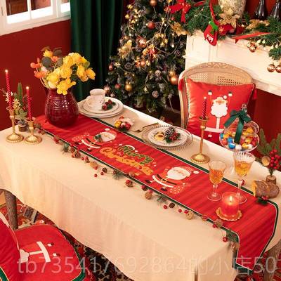 正品红色圣诞桌旗棉麻防水桌布卡可通爱盖布艺餐布几圣诞节装饰布
