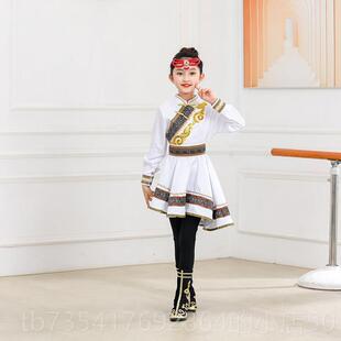 正品新款儿童表少演马演出服蹈蒙古舞筷子舞蒙古白袍数民族服装蒙