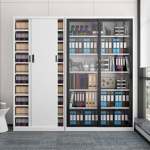 钢制书文件办柜公室铁皮资料收纳柜带密柜码移门档案锁柜子凭FLT-