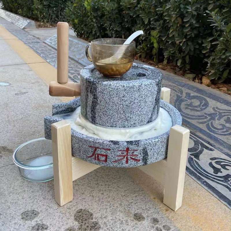 石雕迷你家用手动电动石磨摆件