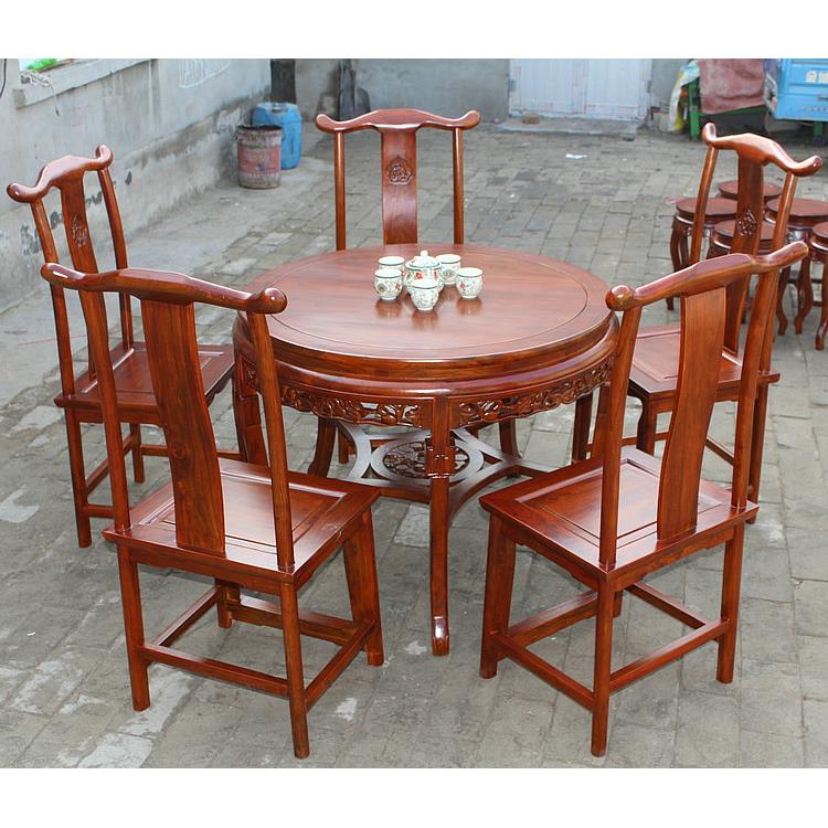 A10L木餐桌椅组仿古中圆桌式合老榆木大户圆桌小型酒店餐桌6人圆