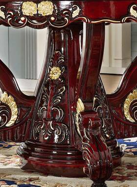 欧大理餐石桌椅组合式全实木别大圆台新ZUN古典红檀色圆形1墅0人