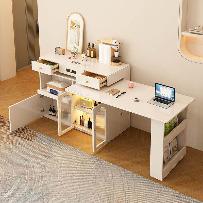 型奶油风实木岛台餐桌一体小户家用可TFP伸缩折导台法叠式台饭吧