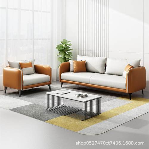 办现公室酒轻奢沙发茶几组合简约代皮艺店客休息沙发会双SC502人