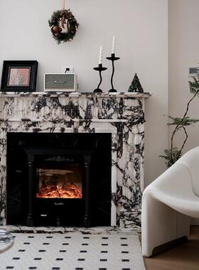 大理石壁炉现代简炉石材QEE壁架网红款式汉白约玉厅客玄关背景装