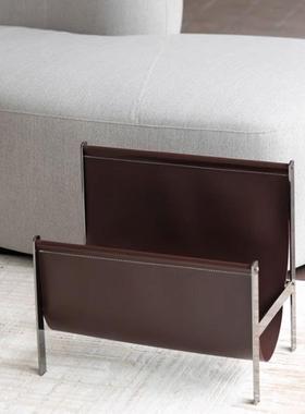 家居中乌木色皮革杂志架书架样板间卧古床头置物室ZAX架枕收抱纳