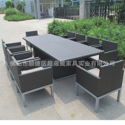 餐厅室桌椅CF935T+C露外台餐桌十椅组合人仿藤餐桌椅防水防锈