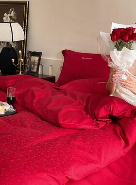 ZQ法式1浪漫F768TH97红色玫长瑰丨0支绒棉四件套全棉纯棉结婚0庆
