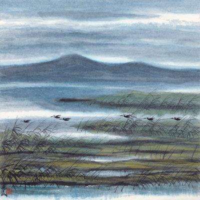 《秋骛北飞图林风眠名《秋骛北人字画国画c40m*40c》m包邮