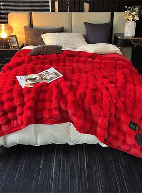 高婚庆红红色毛毯陪嫁季盖毯毯子双层加厚舍尔大结婚1挡1保YZR58z
