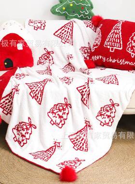 软绵圣诞树半边绒盖EOI毯绵秋圣诞节日氛冬围休闲装饰毯发子沙毯