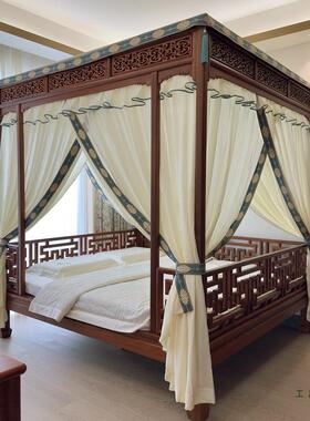 中式明清古典月洞拔步架子F97MMM7H锦床柔顺棉麻亲肤刺纱绣绣装床