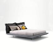 现EQT代简约脚悬浮网设计师床极简高意式 卧室家居软装 红软靠包皮