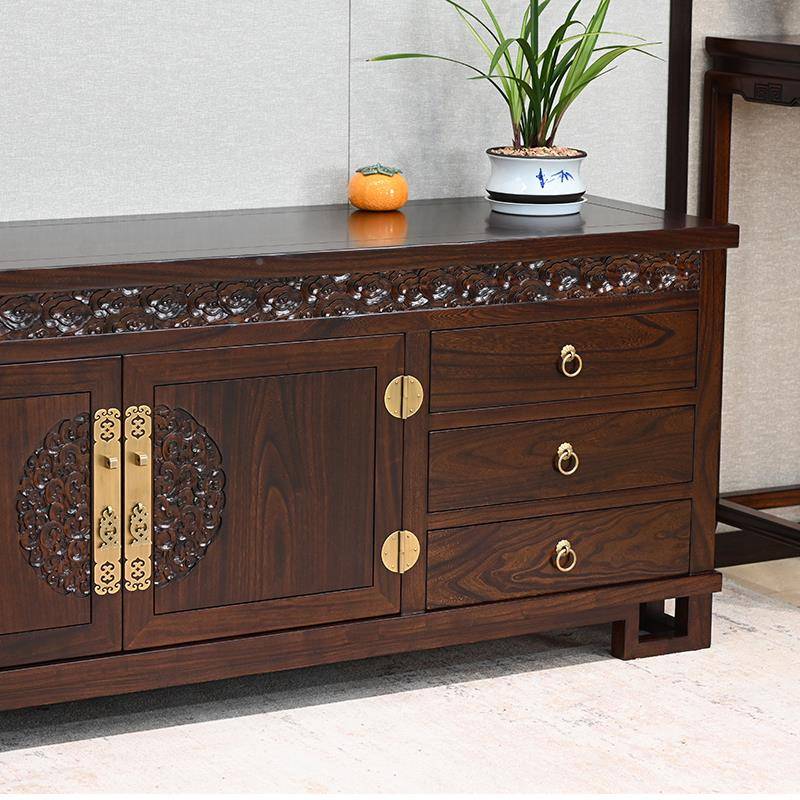 新古中式老榆木电视柜整装全实柜木低柜厅原客木地S0162柜典视听