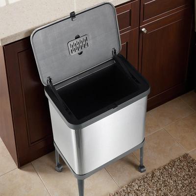 桶带轮高脚不锈钢形垃圾家用厨房带盖可移方动办夹TG3347、公缝收