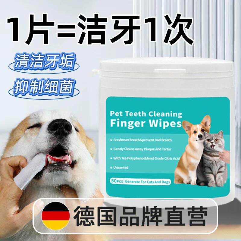 宠物洁牙指套湿巾一次性手指牙刷无纺布狗狗猫咪口腔清洁英文中性