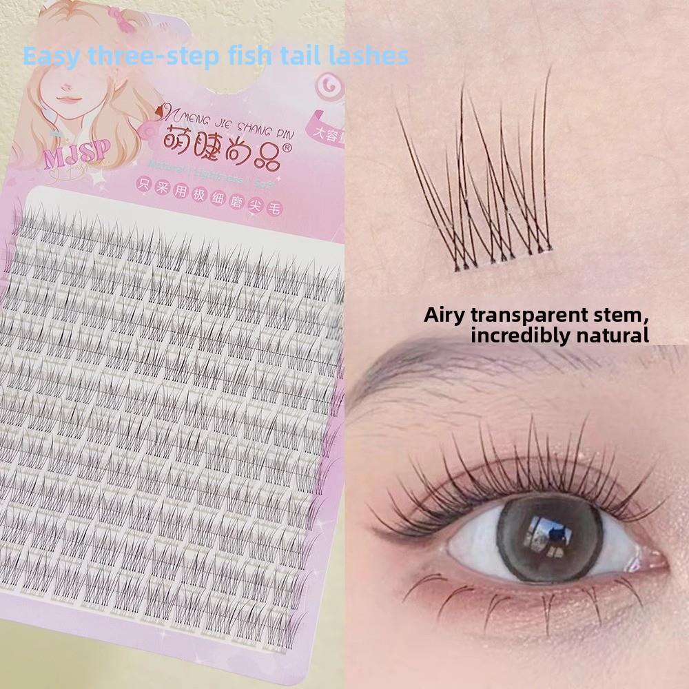 纤细柔软的透明干式女性假睫毛，自然真实的日常素色鱼尾风格仙发
